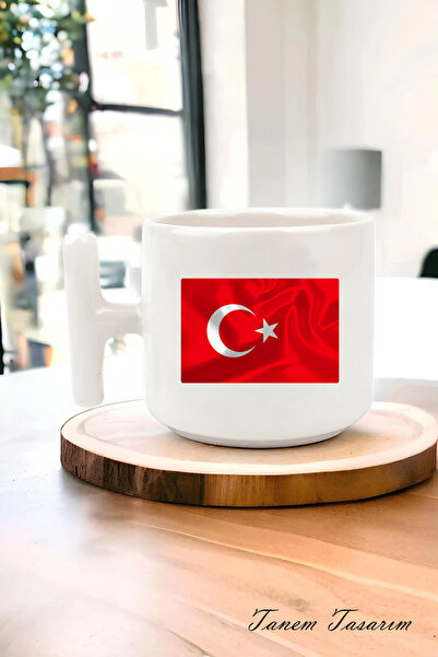 Tanem Tasarım Milli Bayrak Detaylı T Kulp Kahve Kupası, Milli Renkler, Vatans...