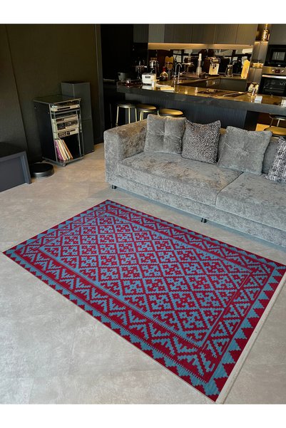 Rugs Modern Halı مجموعة مايا سجادة زخرفية حديثة منسوجة باللون الأزرق العنابي ...
