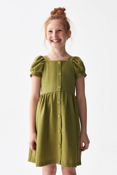 nk kids Nk Ki̇ds 76308 Girl's Green Balloon Sleeve Dress