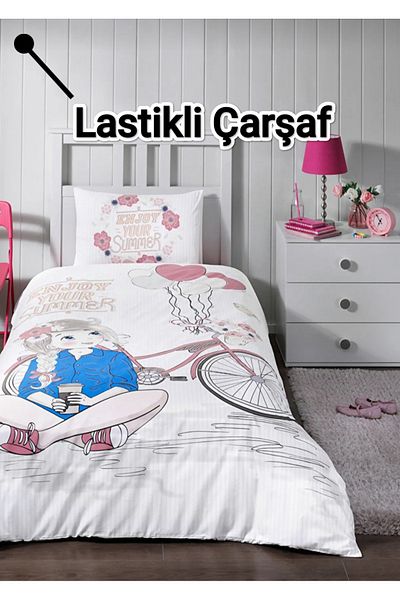 Özdilek Enjoy Pink Single Duvet Cover Set - Elastic Sheet