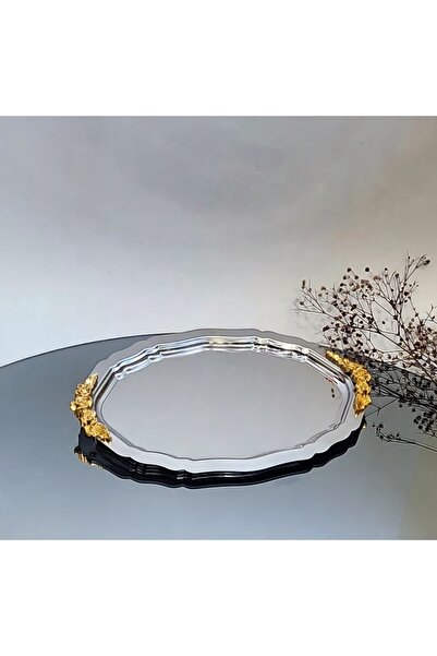 HENNA İÇ VE DIŞ TİCARET Oval Decorated Stainless Tray