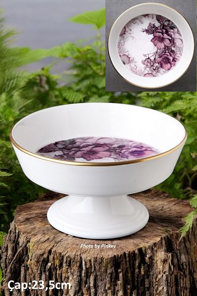 Pinkev Petunia Ceramic Cake Plate Set for 6 People with Fruit Pot - Kup109P