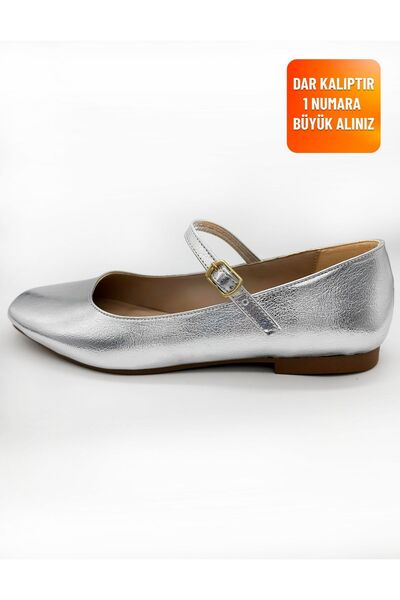 MAGGIO Balerini Mary Jane din piele argintie pentru femei Talpă confortabilă model îngust Cumpărați o mărime mai mare