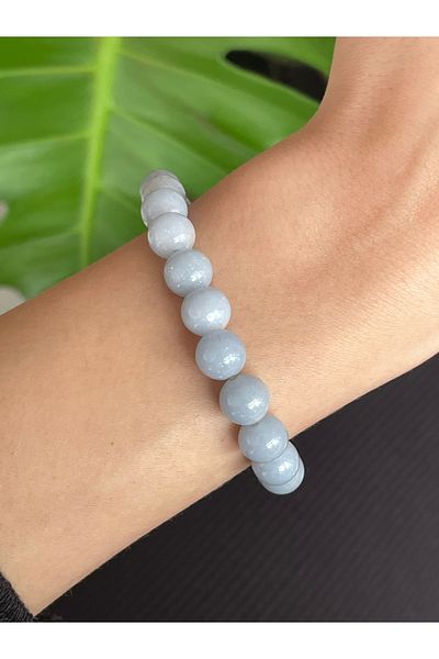 Crystalclem Angelite Angel Stone - 8mm Throat and Peak Chakra Natural Bracelet Stone