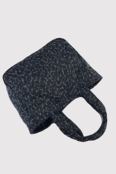 İLKYAZ Stamp Fabric Gray Snap Closure Women's Medium Size Handbag 20X18X10 cm