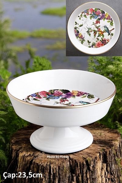 Pinkev Flora Ceramic Cake Plate Set for 6 People with Fruit Pot - Kup109F