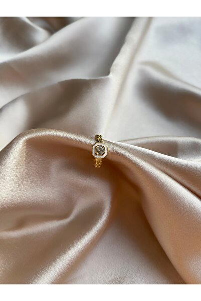 Butik Zirkon Taşlı Serenay Gold Çelik Yüzük