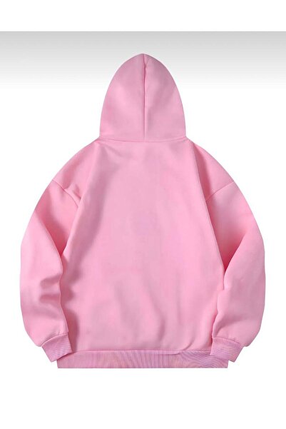 SELENA BUTİK Unisex φούτερ με κουκούλα ροζ βαμβακερό