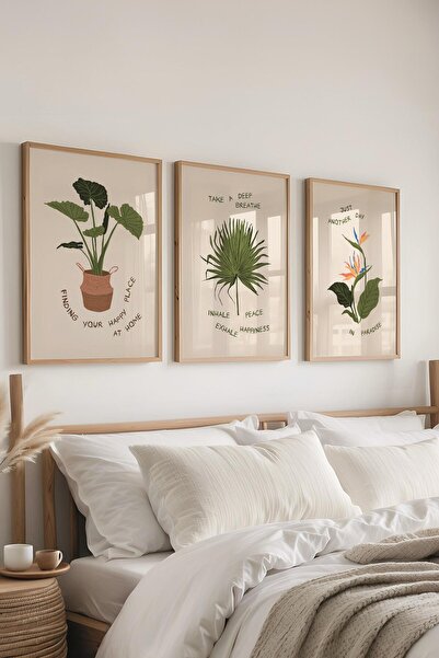 Postifull Çerçeveli Tablo Seti, 3 Adet Ahşap Çerçeve ve Minimalist Çizim Tema...