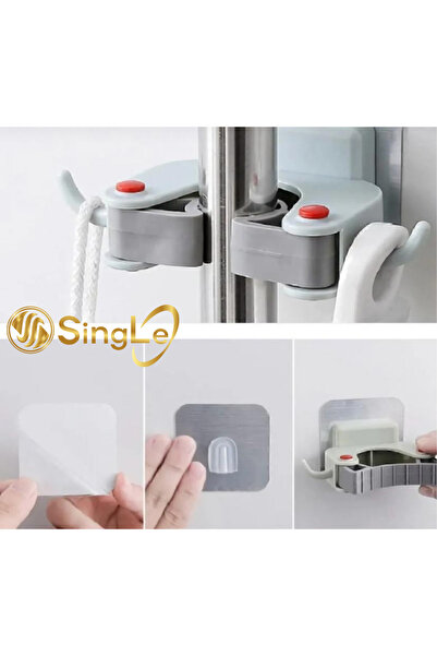 Single (3 Adet) Paspas Süpürge Fırça Ve Mop Askısı Sap Tutucu Mutfak Banyo Askı