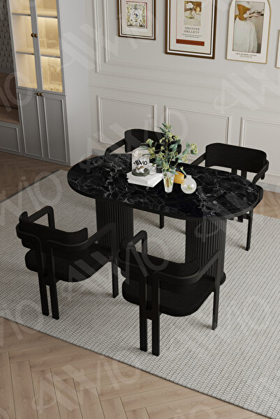 AVVİO Marco Bohem Ayak 4'lü Tokyo Metal Demonte Sandalye 80x140 Masa Sandalye Takımı