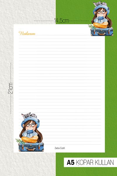 SelisCraft Cute Cat Girly Striped Notepad 01 Planificator zilnic, caiet, listă de activități, bloc de note, agenda