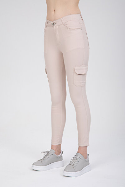 SHEVEGA Cream Cargo Pocket Lycra Skinny Jeans Skinny Jeans