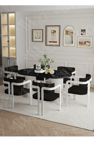 AVVİO Romeo Bohem Ayak 6'lı Tokyo Metal Demonte Sandalye 80x160 Masa Sandalye Takımı