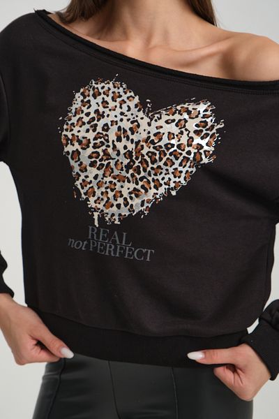 jöns since 1997 Women's Boat Neck Leopard Printed Short Seasonal Sweatshirt