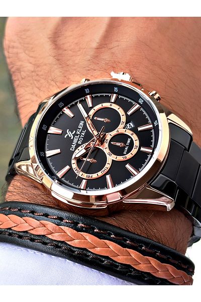 Daniel Klein Brand Rose Black Color Men's Wristwatch - Bracelet Gift