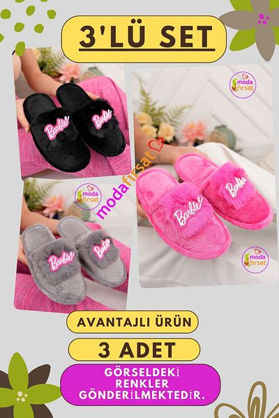 Modafırsat Women's Winter Slippers - Pack of 3 Guest Dowry Bundle Bridal Casual House Slippers