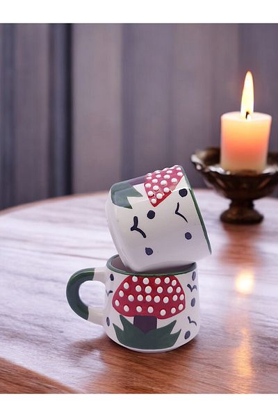 sharp&art 6-Piece or 2-Piece Natural Patterned Large Size Coffee and Tea Cup Set - 100% Hand Embroidered