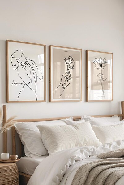 Postifull Комплект рамки за снимки, 3 дървени рамки и комплект минималистични ръчно рисувани постери, №: 300566