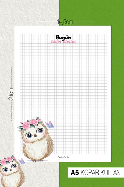 SelisCraft Cute Owl Pattern Plain Notepad 01 Daily Planner, Notebook, To Do List, Notepad, Agenda