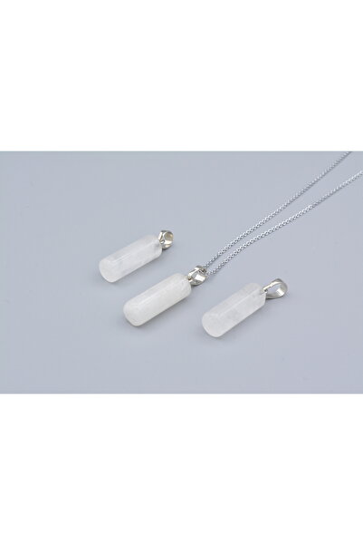 Murty99 Hakiki Silindir Şeklinde Doğal Kristal Kuvars Taşı Kolye Ucu 1.Kalite
