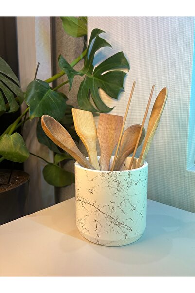 Miya Art Studio Büyük Beton Silindir Tezgah Üstü Dik Kaşıklık Gold Mermer Efekt