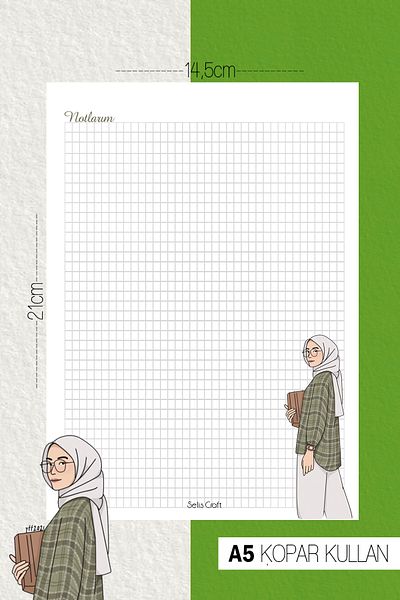SelisCraft Hijab Girl Checkered Notepad 01 Daily Planner, Σημειωματάριο, Λίστα εκκρεμοτήτων, Σημειωματάριο, Ατζέντα