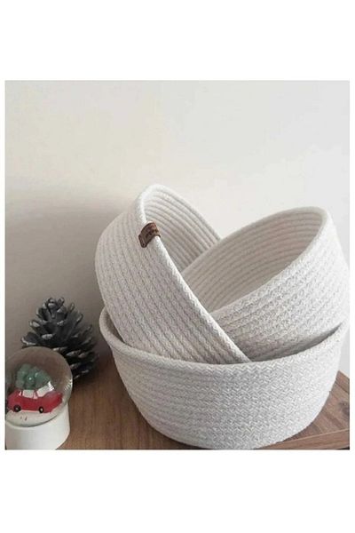 RVK White Handmade 3-Piece Set Basket Home Accessory Kitchen And Bathroom Decor