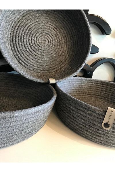 GLASS HOME Kitchen and Bathroom Organizer - Gray Wicker Basket, Multi-Purpose Set, Towel Basket