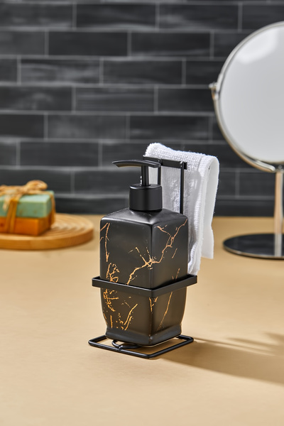 EMBazaar Metal Standlı Havlulu Siyah Sıvı Sabunluk
