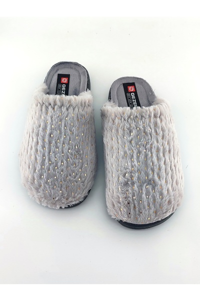 GEZER Women's Gray Color Dot Patterned Winter Home, Guest and Dowery Slippers