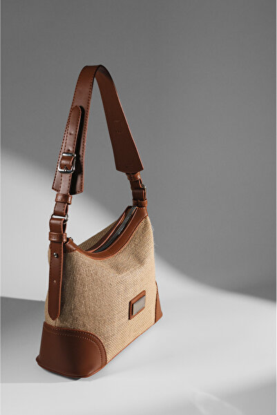 Rimense Women's Jute Straw Tan Adjustable Strap Lined Hand and Shoulder Bag