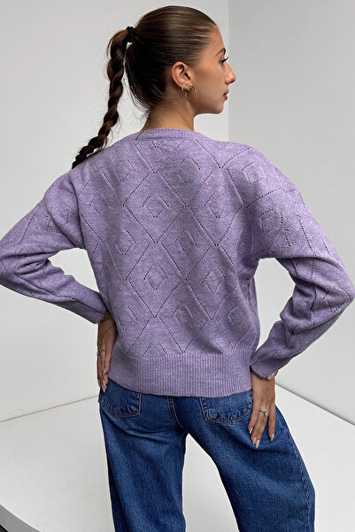 bacc Women's Lilac Crew Neck Diamond Patterned Knitwear Sweater Bc24A1001