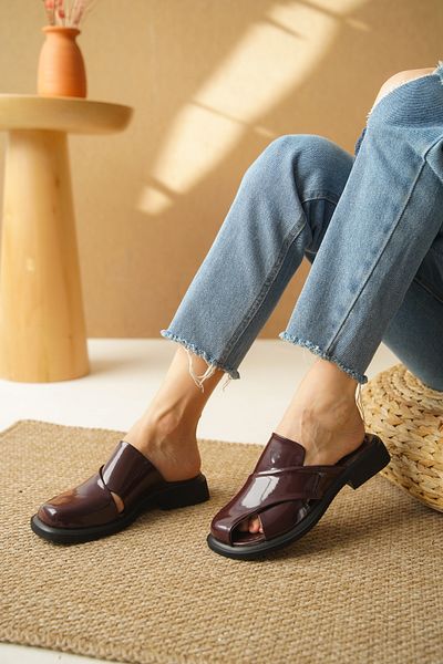 Taran Papuci eleganti pentru femei - Talpa ortopedica plat, Bronte cu detalii