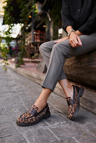 ANGELİNA JONES FORBİO ΓΥΝΑΙΚΕΙΑ ΚΑΦΕ ΔΕΡΜΑΤΙΝΑ LEOPARD GARNILI ΔΕΡΜΑΤΙΝΑ LOAFER ΠΑΠΟΥΤΣΙΑ