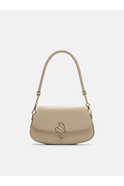 vitruna Litva Kapaklı Kalp Tokalı Omuz Askılı Krem Kadın Çantası