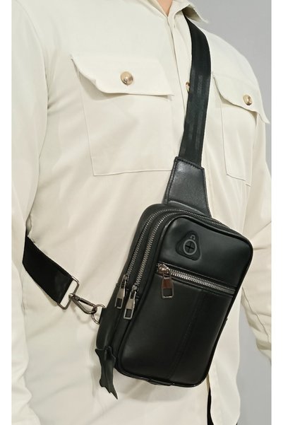 NahitaTyana Genuine Leather Men's Shoulder Backpack and Shoulder Bag Black Color