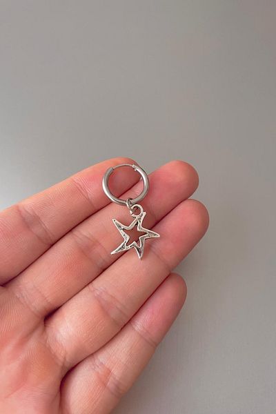 Jaida Moda Unisex Silver Starfish Figured Steel Hoop Earrings