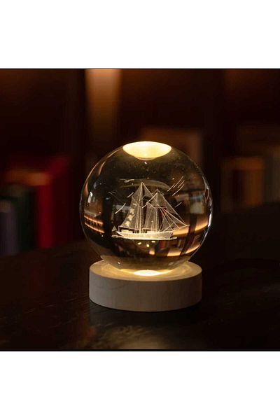 MRShopping 3D Crystal Glass Globe - Mr Kids Night Light with Wooden Socket, Led Lamp, Great Gift