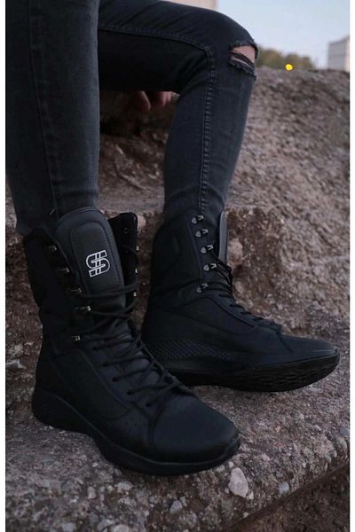 Paolo Zaccardi PZ799 Ορθοπεδικές Ανδρικές Μπότες - Casual Skin, Lace Up Sole, ST Black