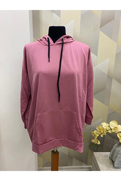SUSEEMODA Kapüşonlu Uzun Sweat Pembe