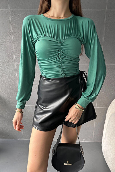 bacc Жіноча зелена блузка з драпірованим коміром Bcdf-241096