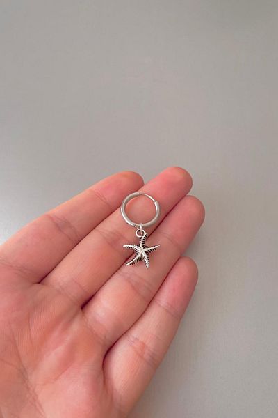 Jaida Moda Unisex Silver Starfish Dangle Steel Hoop Earrings