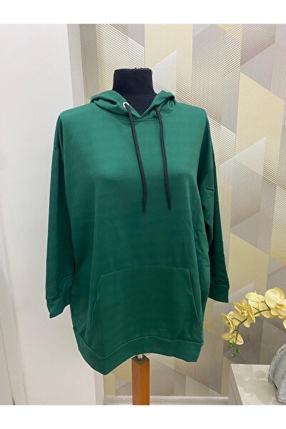 SUSEEMODA Kapüşonlu Uzun Sweat Koyu Yeşil