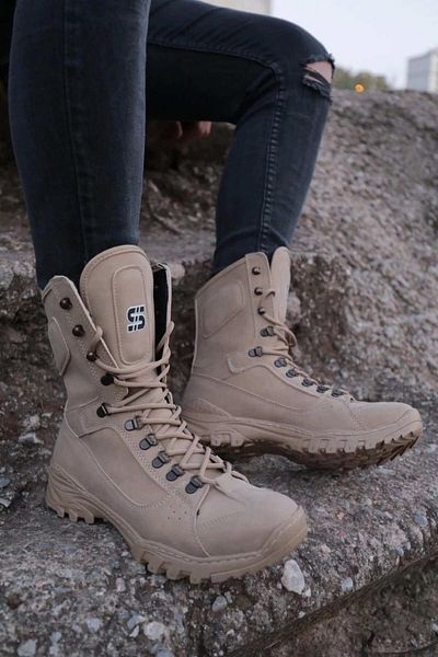 BZ Moda BZ999 - Ανδρικές στρατιωτικές μπότες με ορθοπεδική σόλα με κορδόνια KT Cream