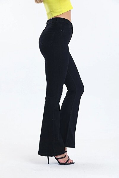 WODDİ Anna Spanish Paça Jeans Ανεξίτηλο Μαύρο Ισπανικό Τζιν Ψηλόμεσο Τζιν