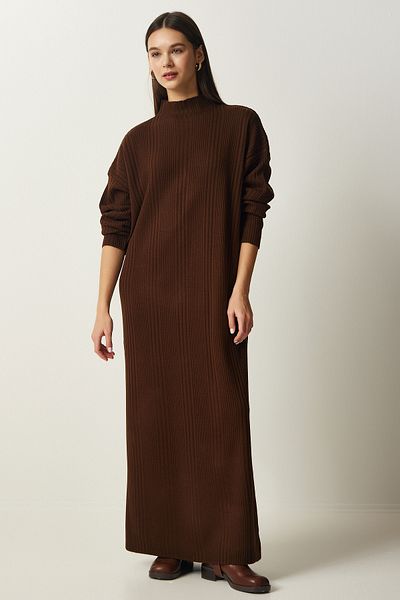 Lovelyİstanbul Πλεκτό φόρεμα Oversize Stand Collar - ΚΑΦΕ LXN0001