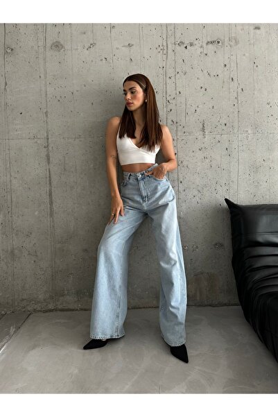 WODDİ بنطال جينز نسائي فضفاض من Odila بأرجل واسعة للغاية وخصر عالٍ