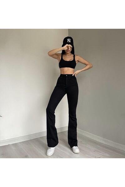 WODDİ Γυναικείο ισπανικό τζιν παντελόνι Pilvi με ψηλή μέση και ανεξίτηλο χρώμα