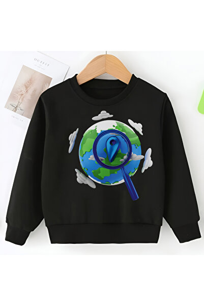 CDA Hanorac negru unisex pentru fetiță și băiețel Explorer World